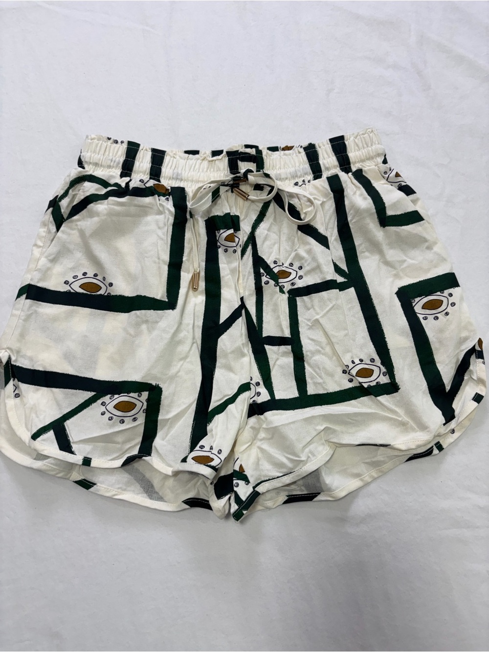 Commense White Drawstring Athletic Shorts with Green Trim